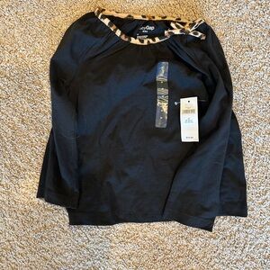 GAP Black Long Sleeve Top with Leopard-Trim Neckline